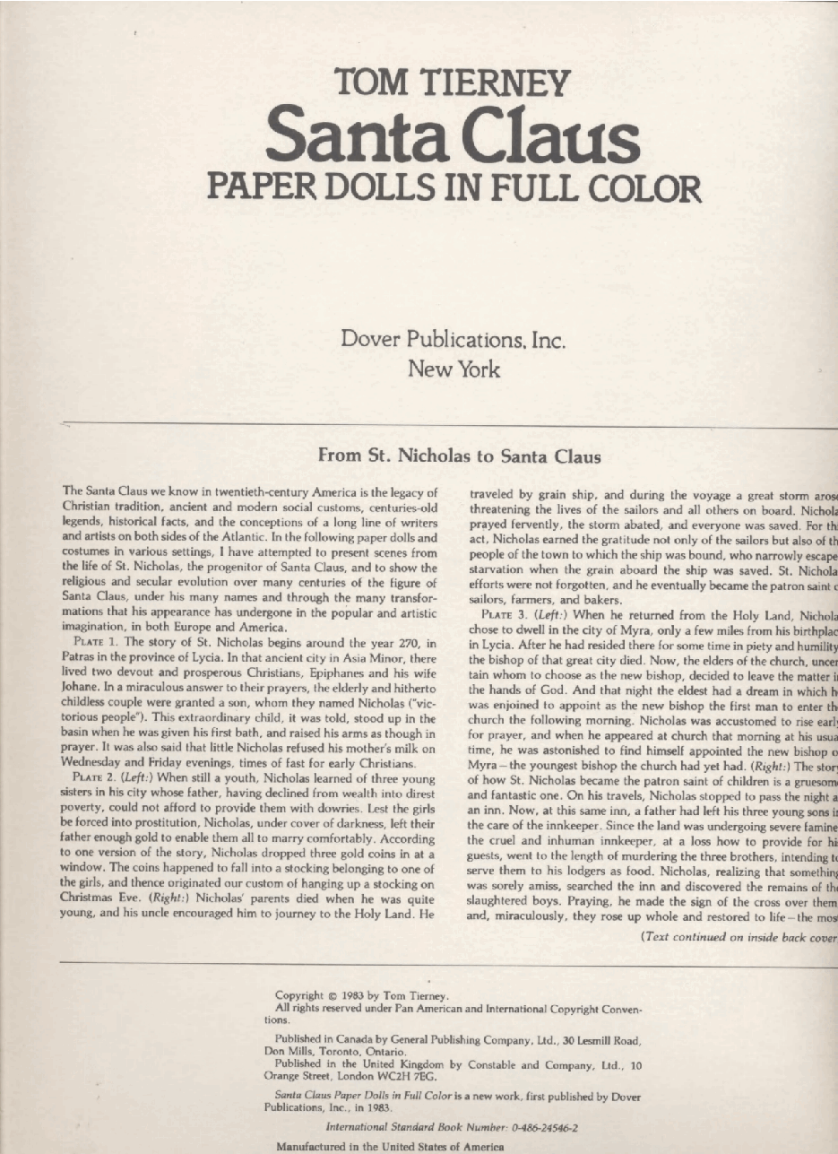 Santa Claus - Paper Dolls In Full Color (1983.Dover).pdf,第2页预览