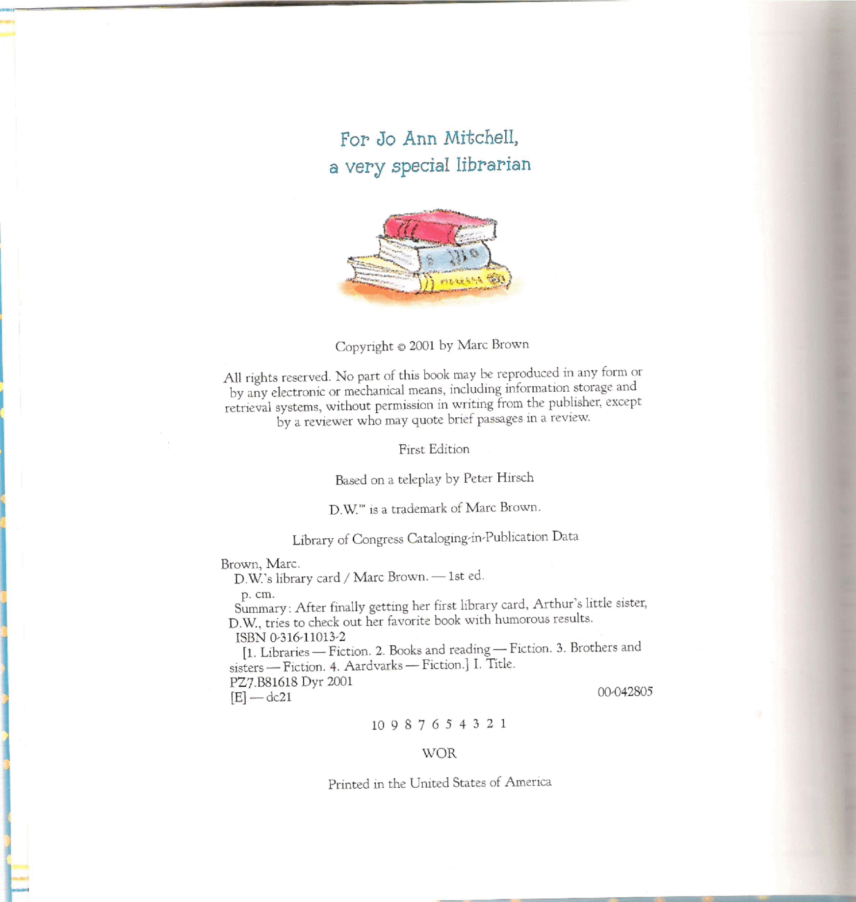 Arthur的妹妹D.W.的故事系列—D.W.'s Library Card.pdf,第3页预览
