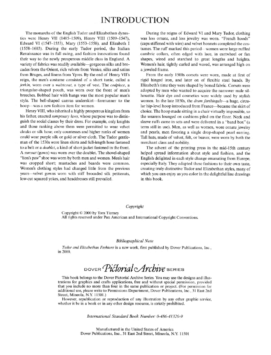 Dover Coloring Book - Tudor and Elizabethan Fashions (2000).pdf,第4页预览