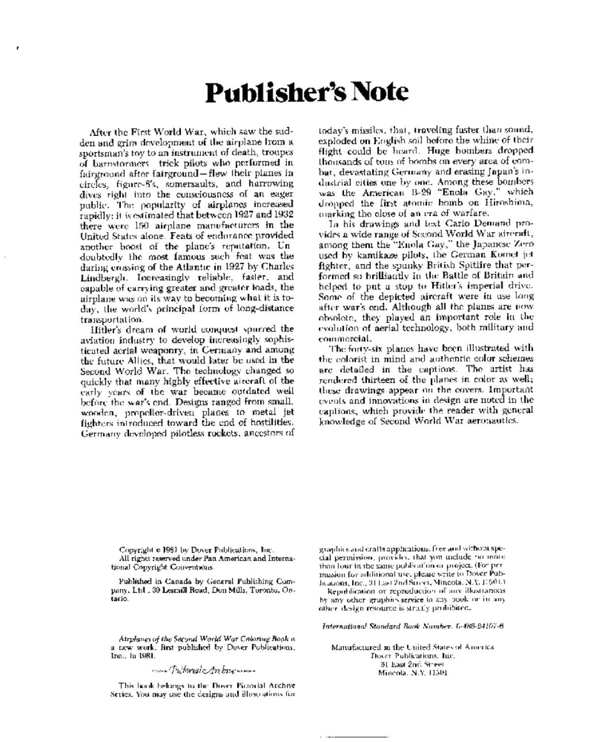 Dover Coloring Book - Airplanes of the Second World War Coloring Book (1981) (LQ).pdf,第4页预览