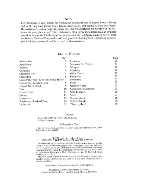 Dover Coloring Book - Favorite Horses (2005) (LQ).pdf,第2页预览