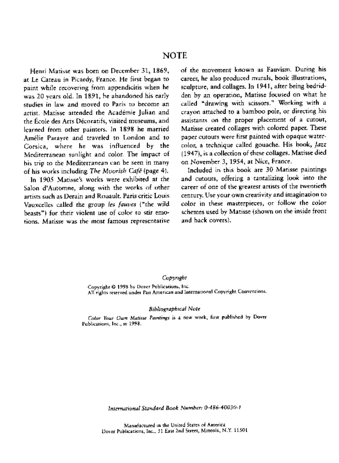 Color Your Own Matisse Paintings (1998.Dover) (LQ).pdf,第2页预览