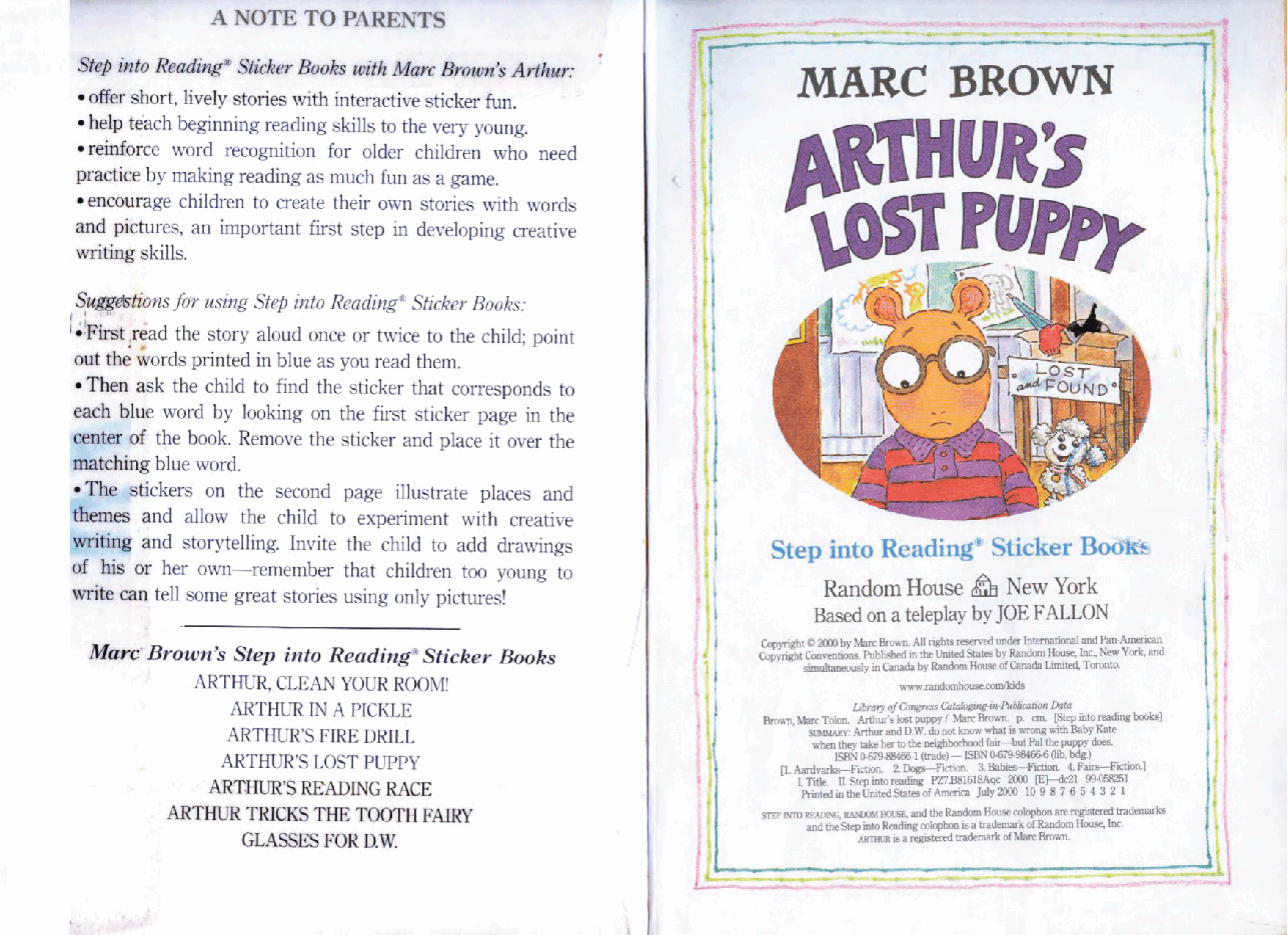 Arthur的step into reading系列—ARTHUR'S LOST PUPPY.pdf,第2页预览