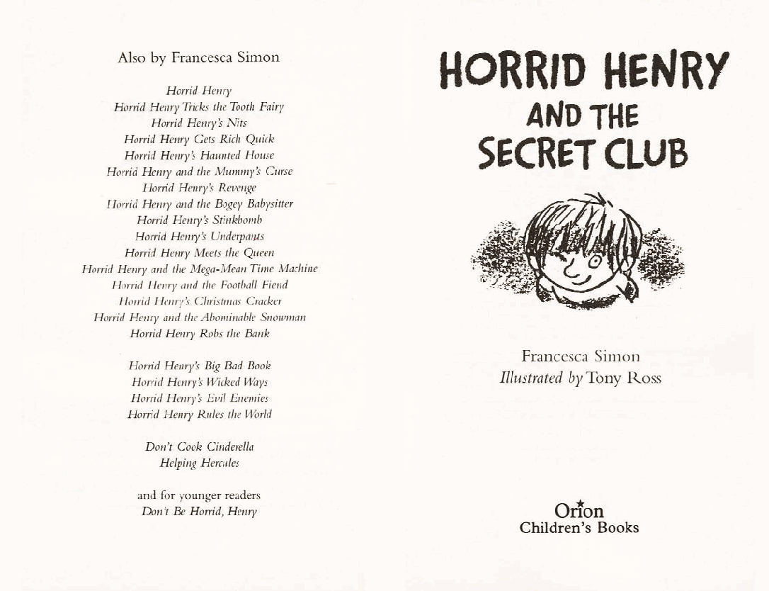 调皮的亨利英文绘本Horrid Henry and the Secret Club (1995).pdf，第3页预览