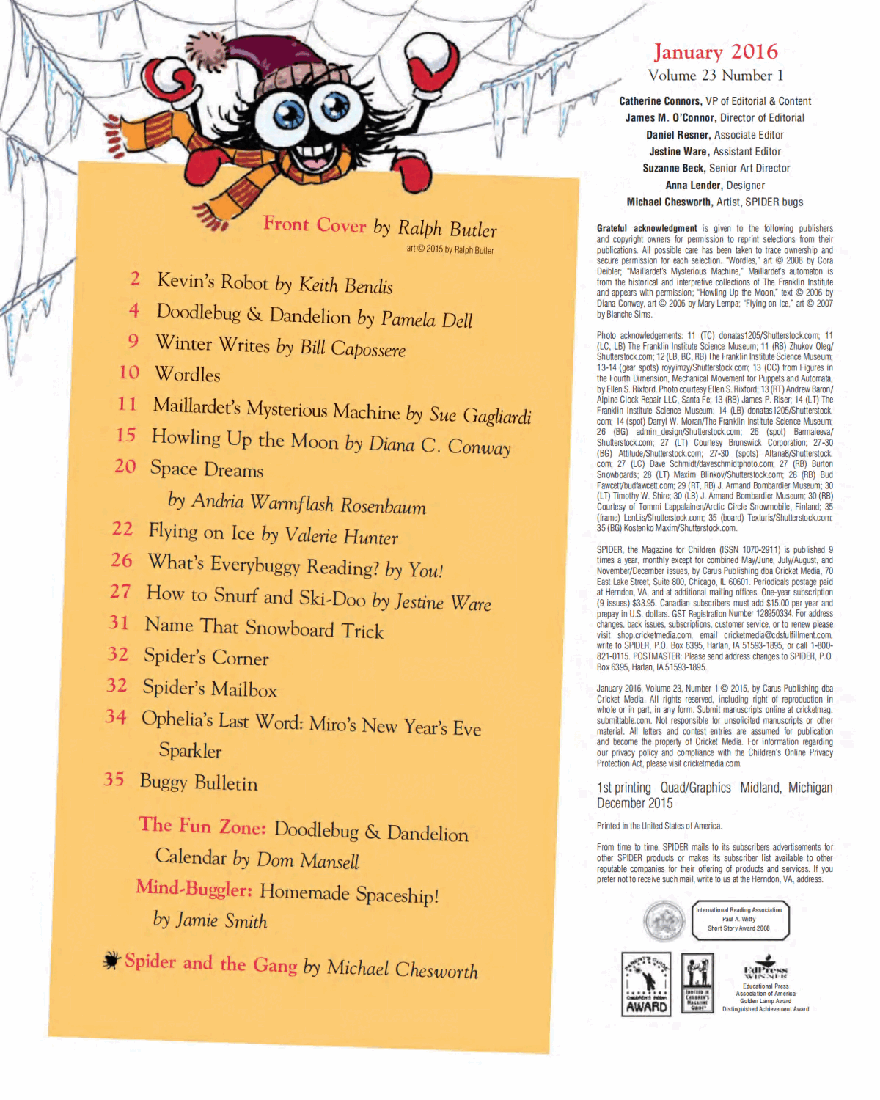 北美儿童文学杂志红蜘蛛1. Spider Magazine Stories, Games, Activites and Puzzles for Children and Kids - January 2016.pdf，第3页预览
