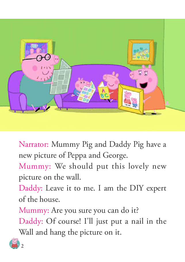 粉红猪小妹第1季52本自制绘本S1-45_Daddy_Puts_up_a_Picture.pdf,第2页预览