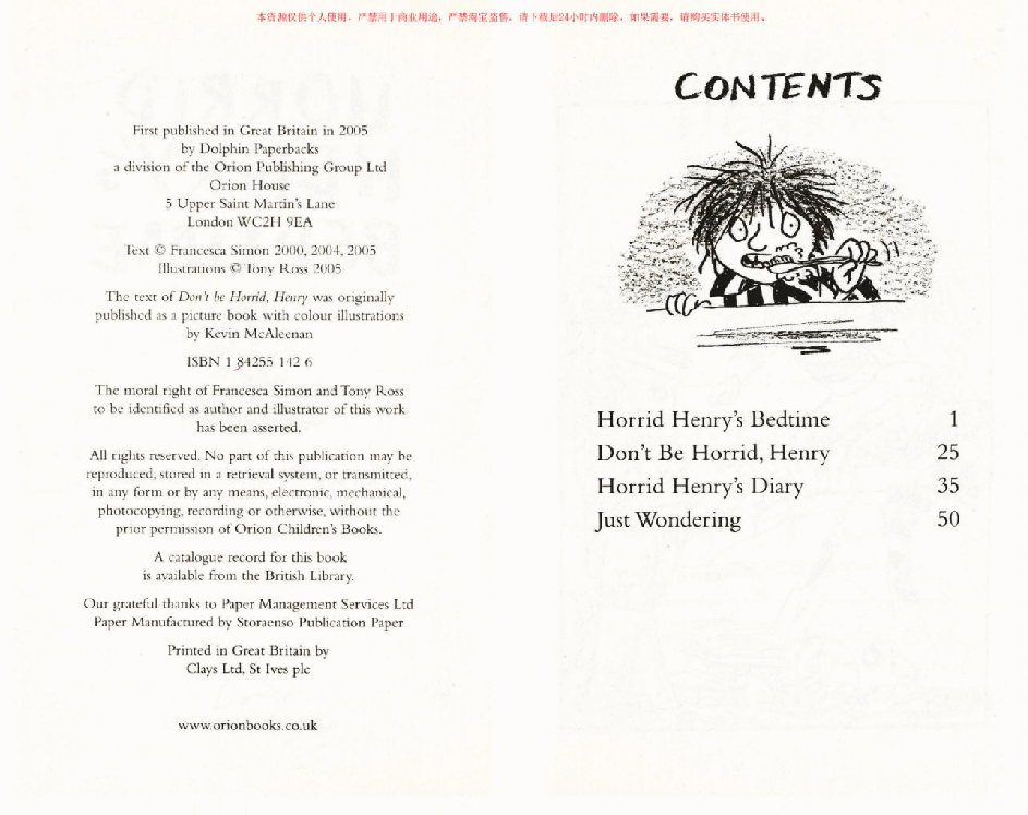调皮的亨利英文绘本Horrid Henry's Bedtime (2005).pdf,第3页预览