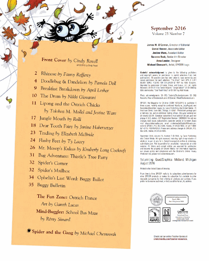 北美儿童文学杂志红蜘蛛7. Spider Magazine Stories, Games, Activites and Puzzles for Children and Kids - September 2016.pdf,第3页预览