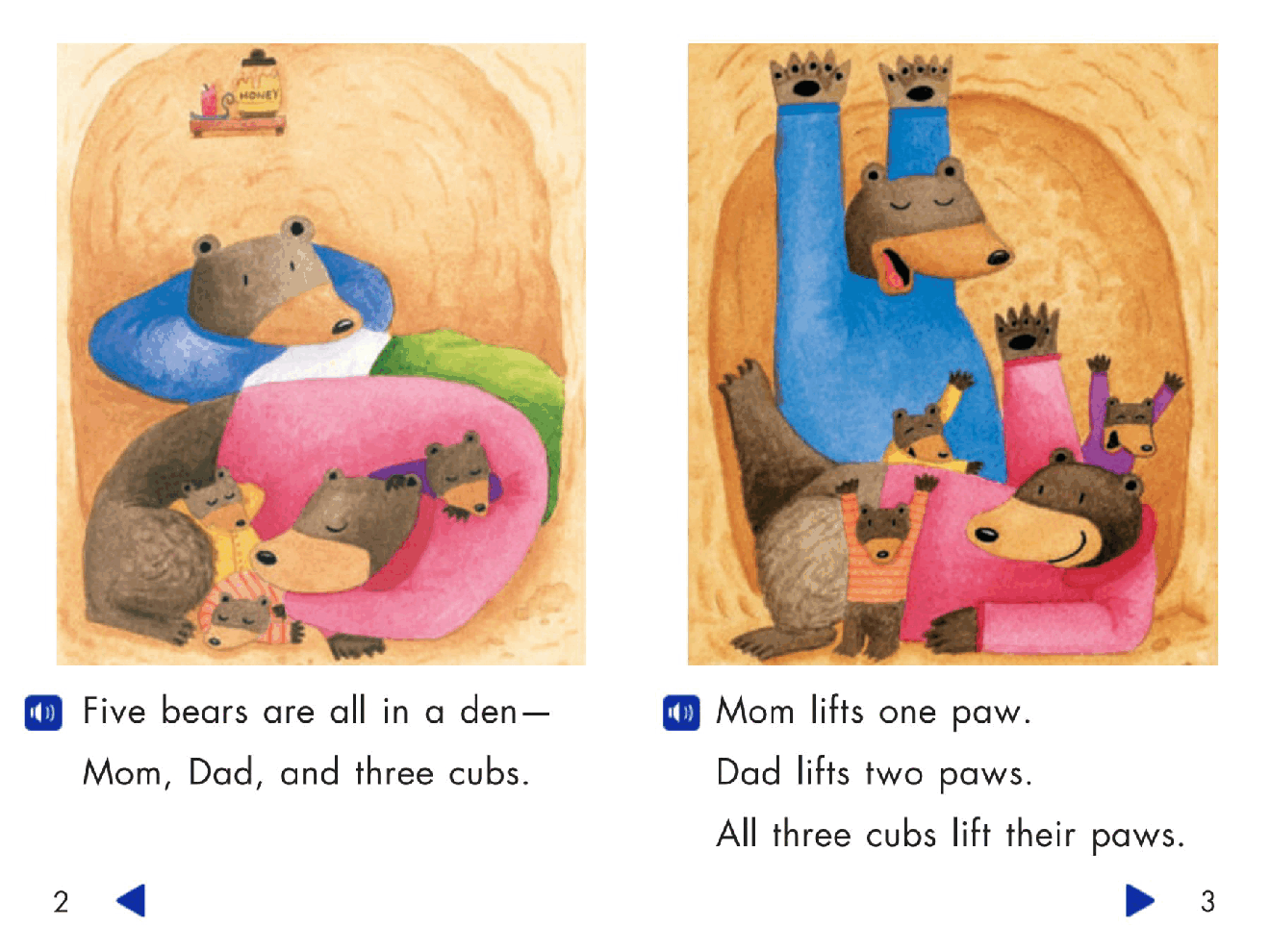 Pearson 0-6岁低幼读物Five Bears All in a Den.pdf,第3页预览