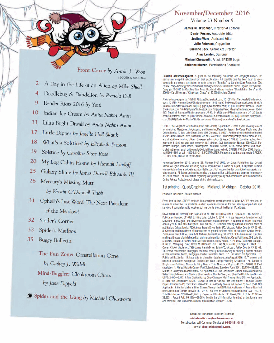 北美儿童文学杂志红蜘蛛9. Spider Magazine Stories, Games, Activites and Puzzles for Children and Kids - November-December 2016.pdf，第3页预览