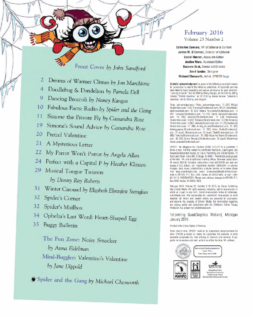 北美儿童文学杂志红蜘蛛2. Spider Magazine Stories, Games, Activites and Puzzles for Children and Kids - February 2016.pdf,第3页预览