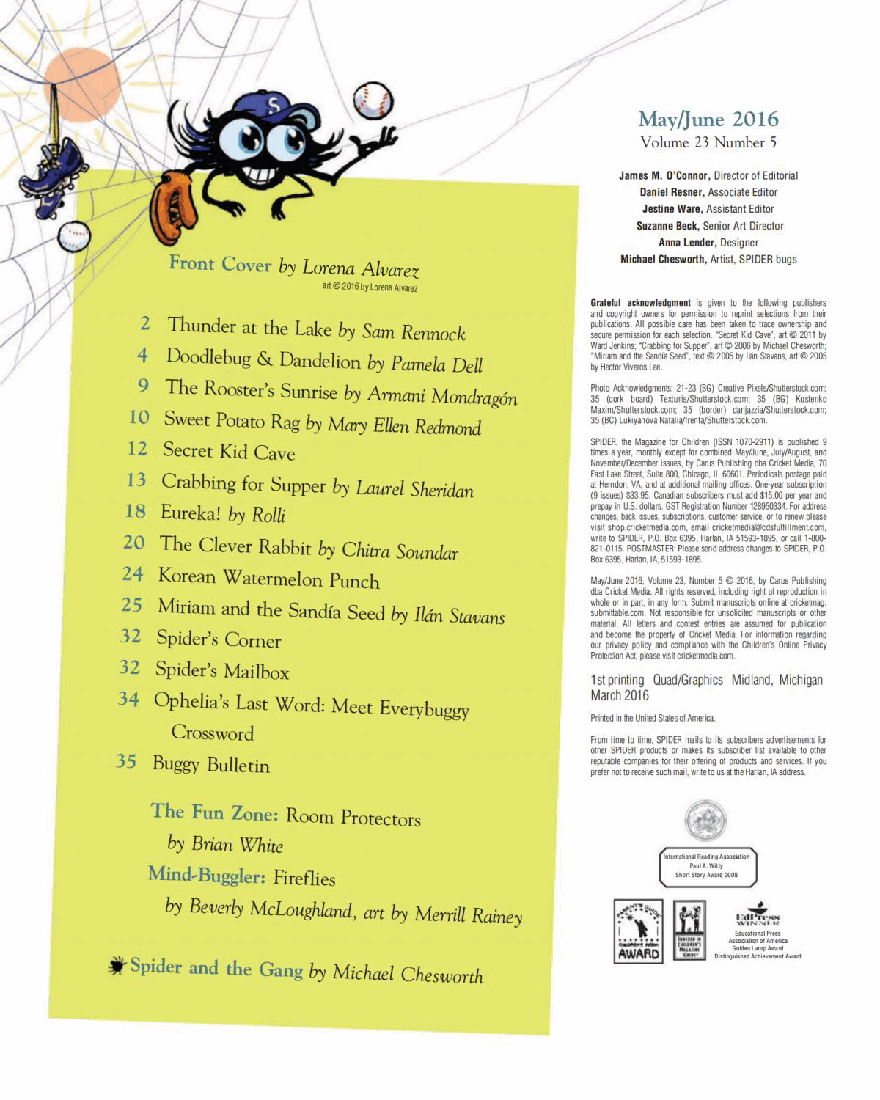 北美儿童文学杂志红蜘蛛5. Spider Magazine Stories, Games, Activites and Puzzles for Children and Kids - May 2016.pdf,第3页预览