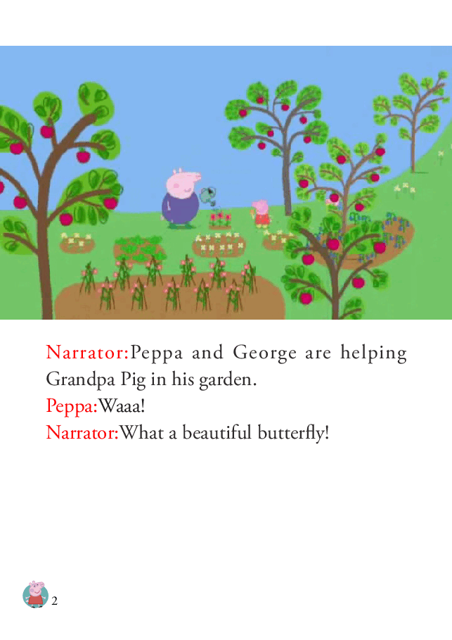 粉红猪小妹第1季52本自制绘本S1-17_Frogs_and_Worms_and_Butterflies.pdf，第2页预览