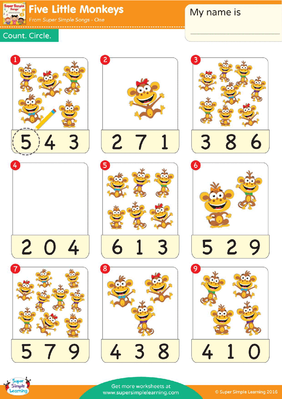 五只小猴子five-little-monkeys-worksheet-count-and-circle.pdf,第1页预览