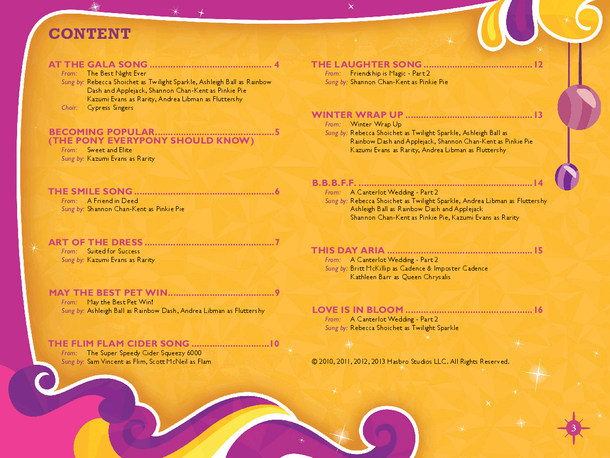 小马宝莉绘本Digital Booklet - My Little Pony - Songs of Friendship and Magic (Music from the Original TV Series).pdf，第3页预览