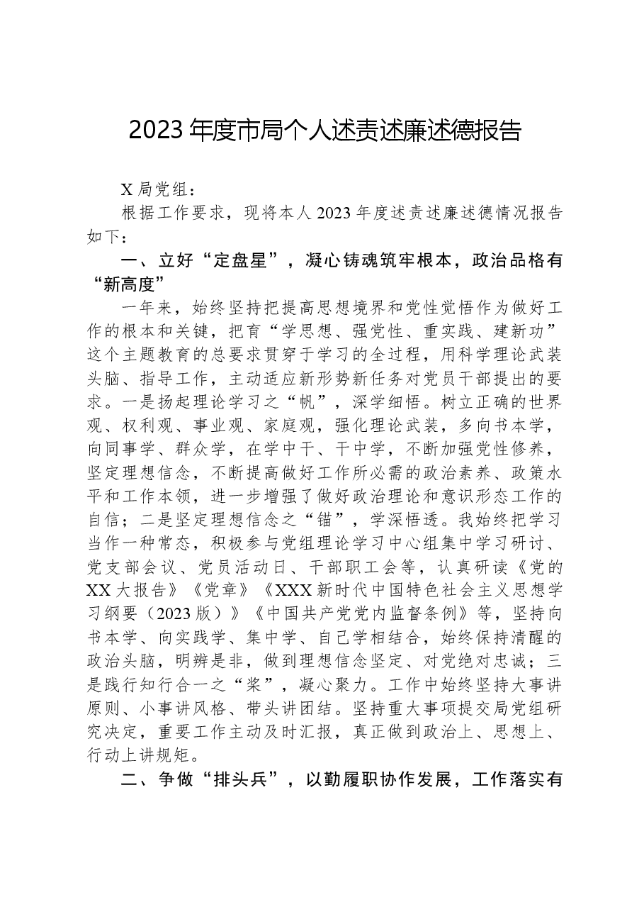 2023年度市局个人述责述廉述德报告.docx,第1页预览