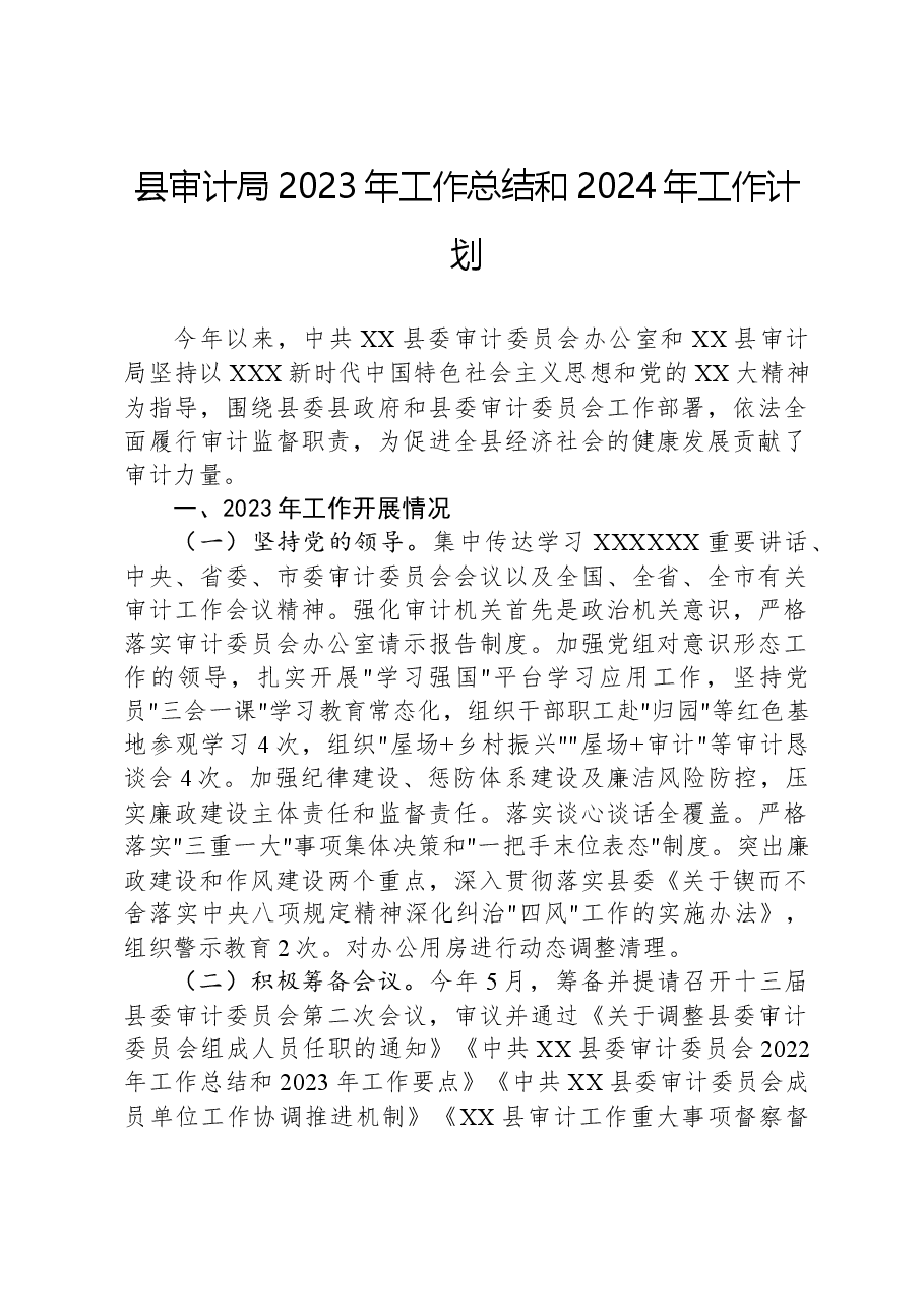 县审计局2023年工作总结和2024年工作计划02.docx,第1页预览