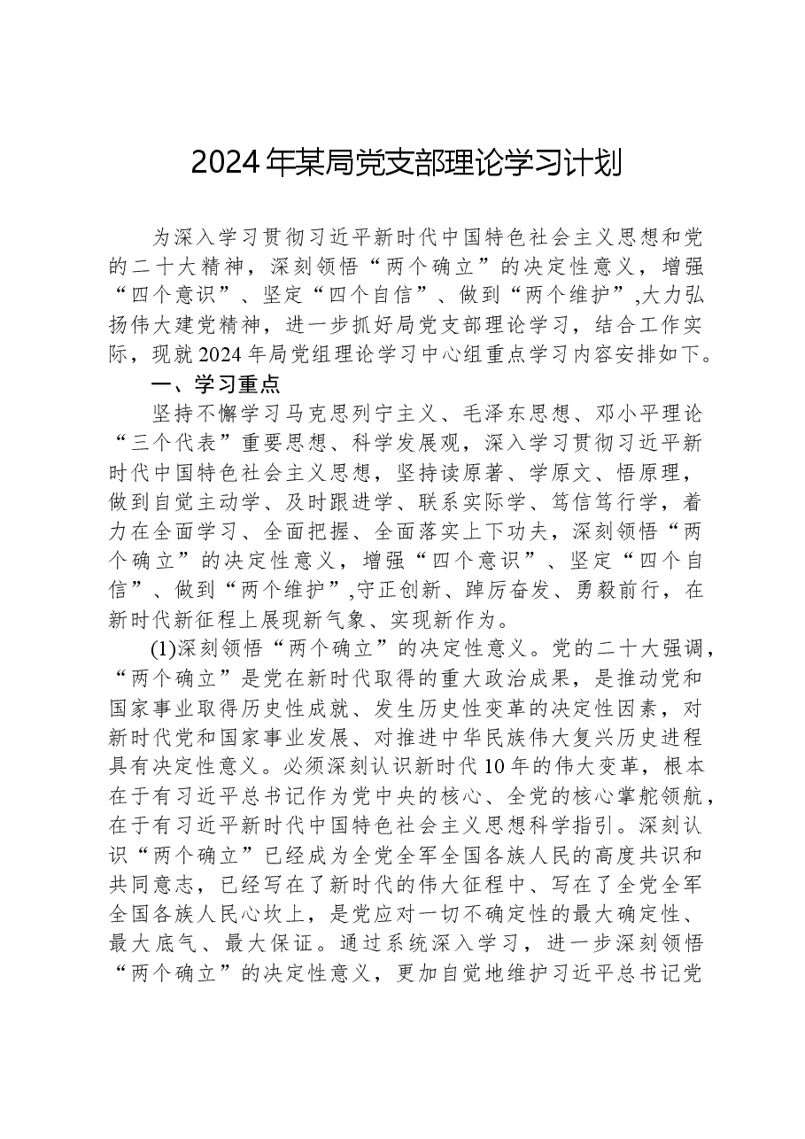 2024年某局党支部理论学习计划.docx,第1页预览