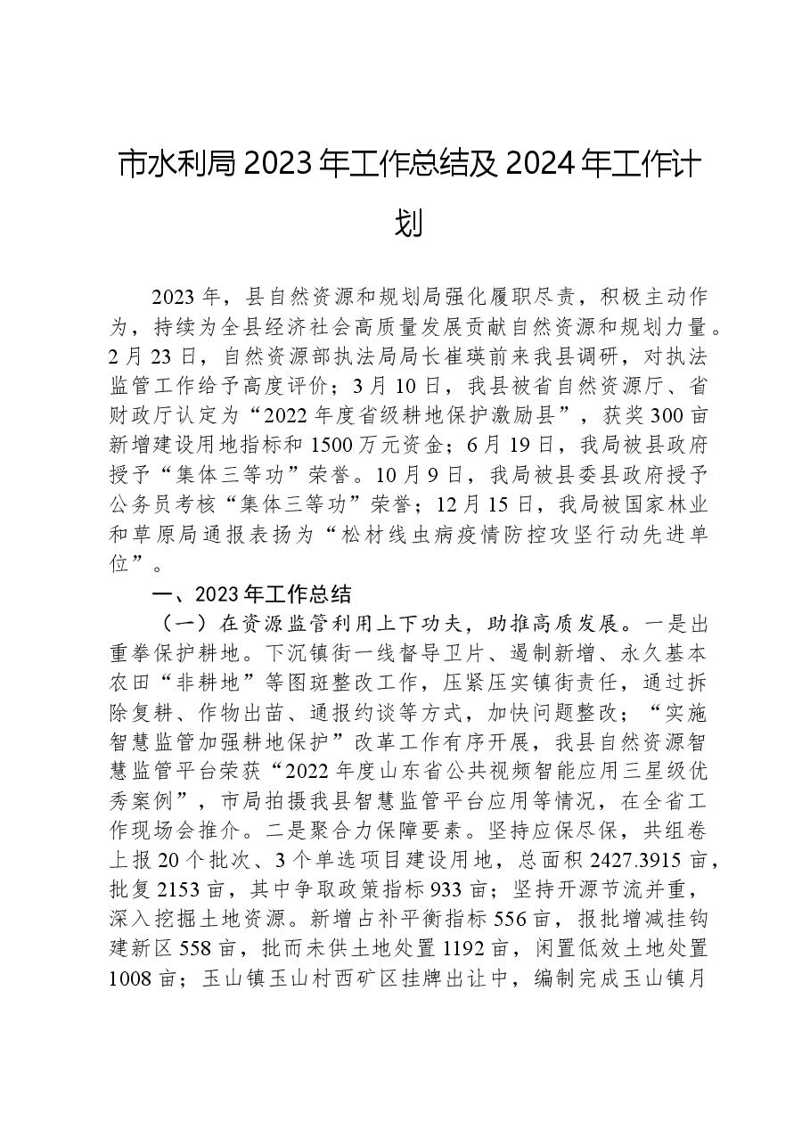 市水利局2023年工作总结及2024年工作计划.docx,第1页预览