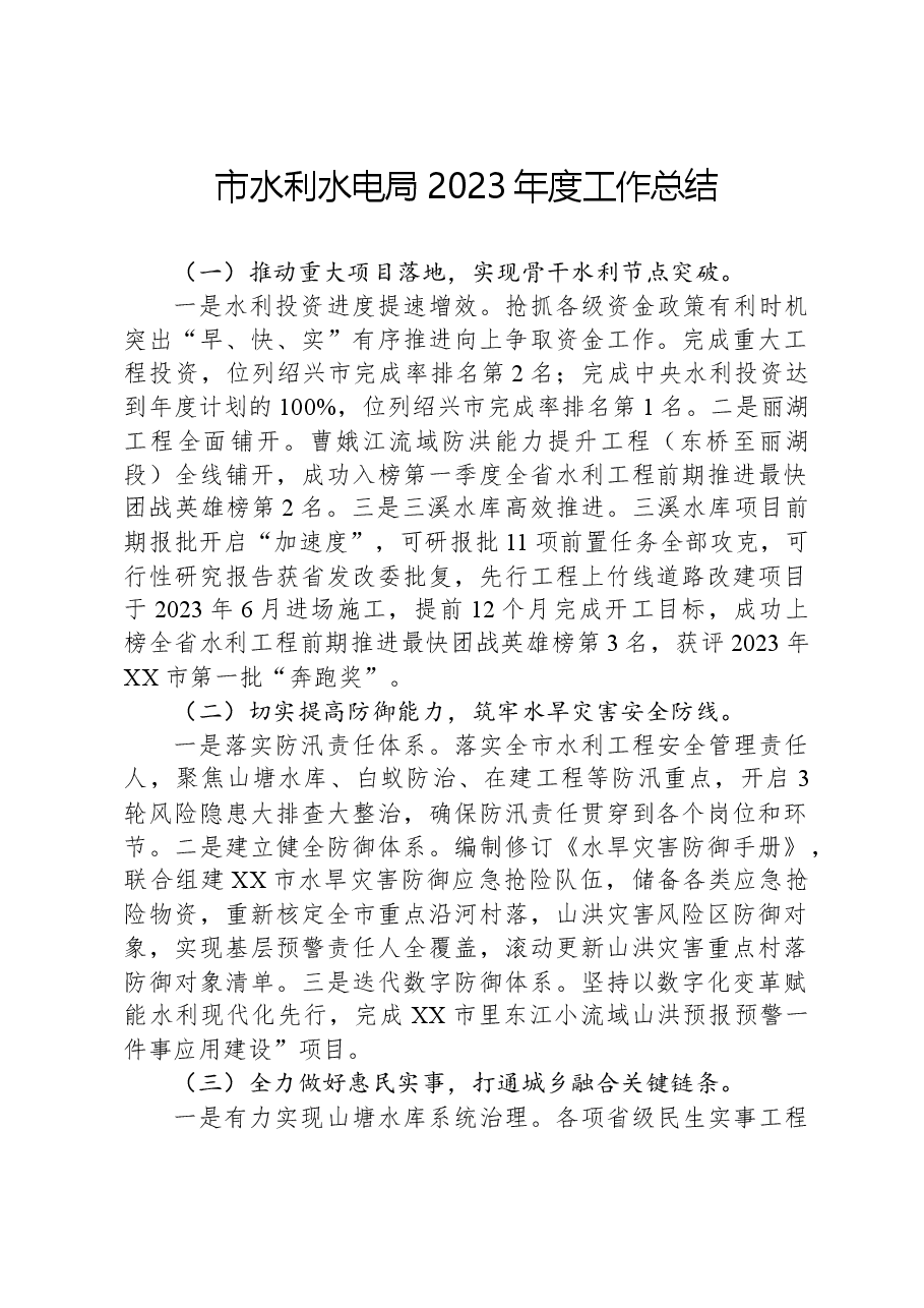 市水利水电局2023年度工作总结.docx,第1页预览