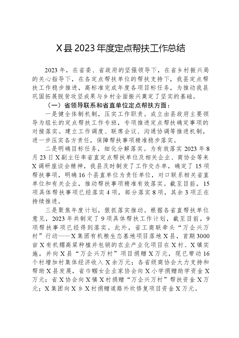 X县2023年度定点帮扶工作总结.docx,第1页预览