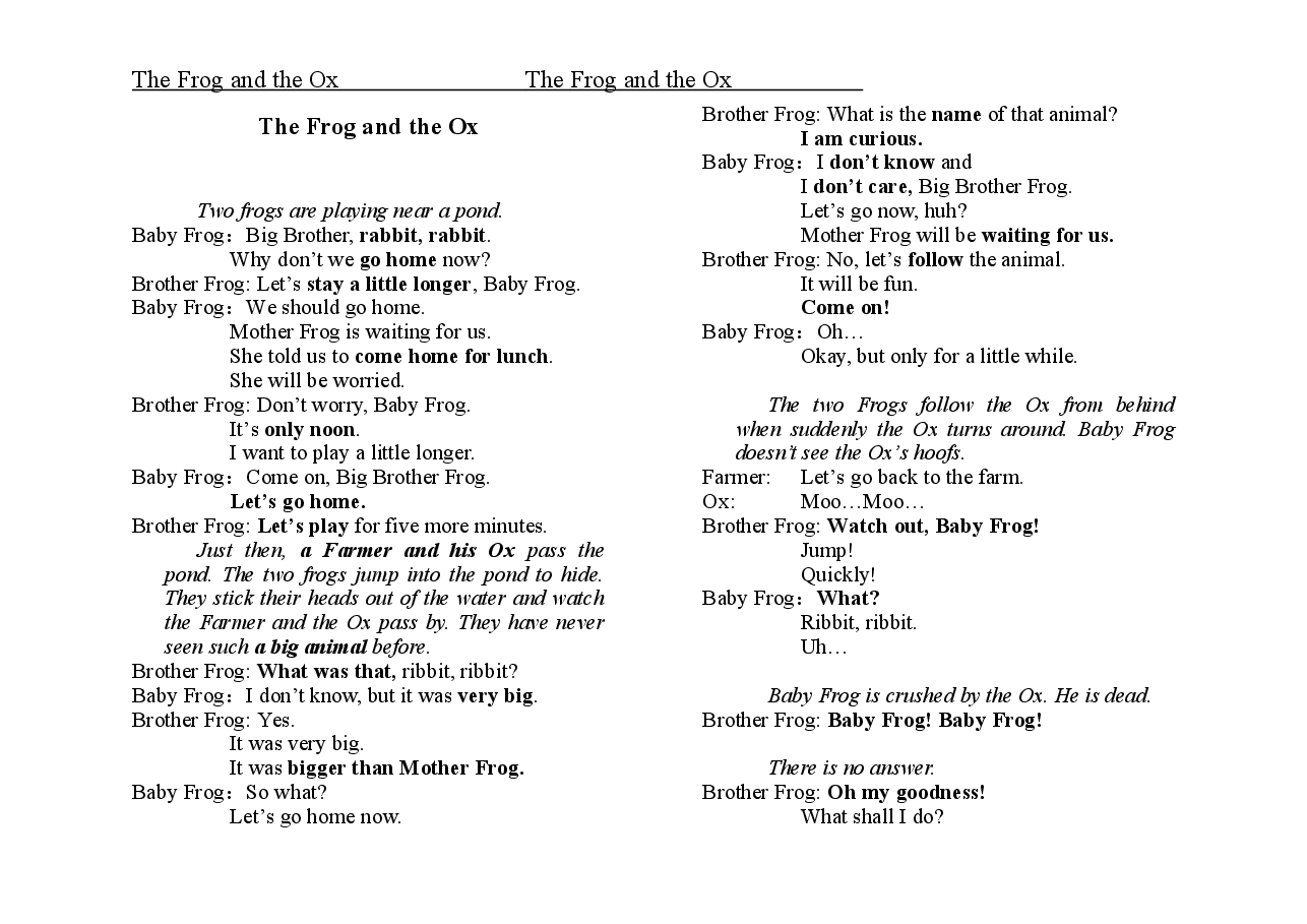 青蛙与牛The Frog and the Ox.doc,第1页预览