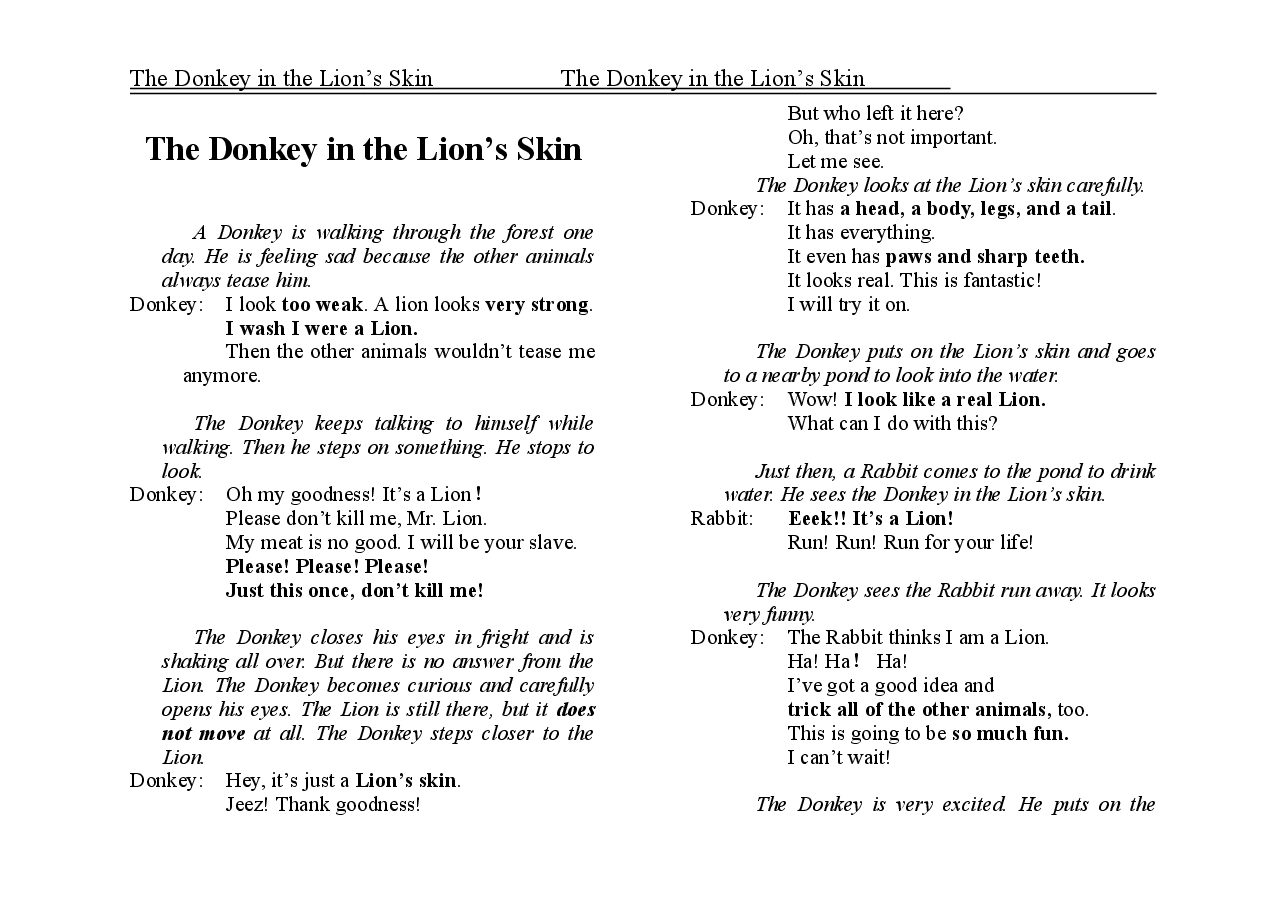 披着狮皮的驴子The Donkey in the Lion’s Skin.doc,第1页预览