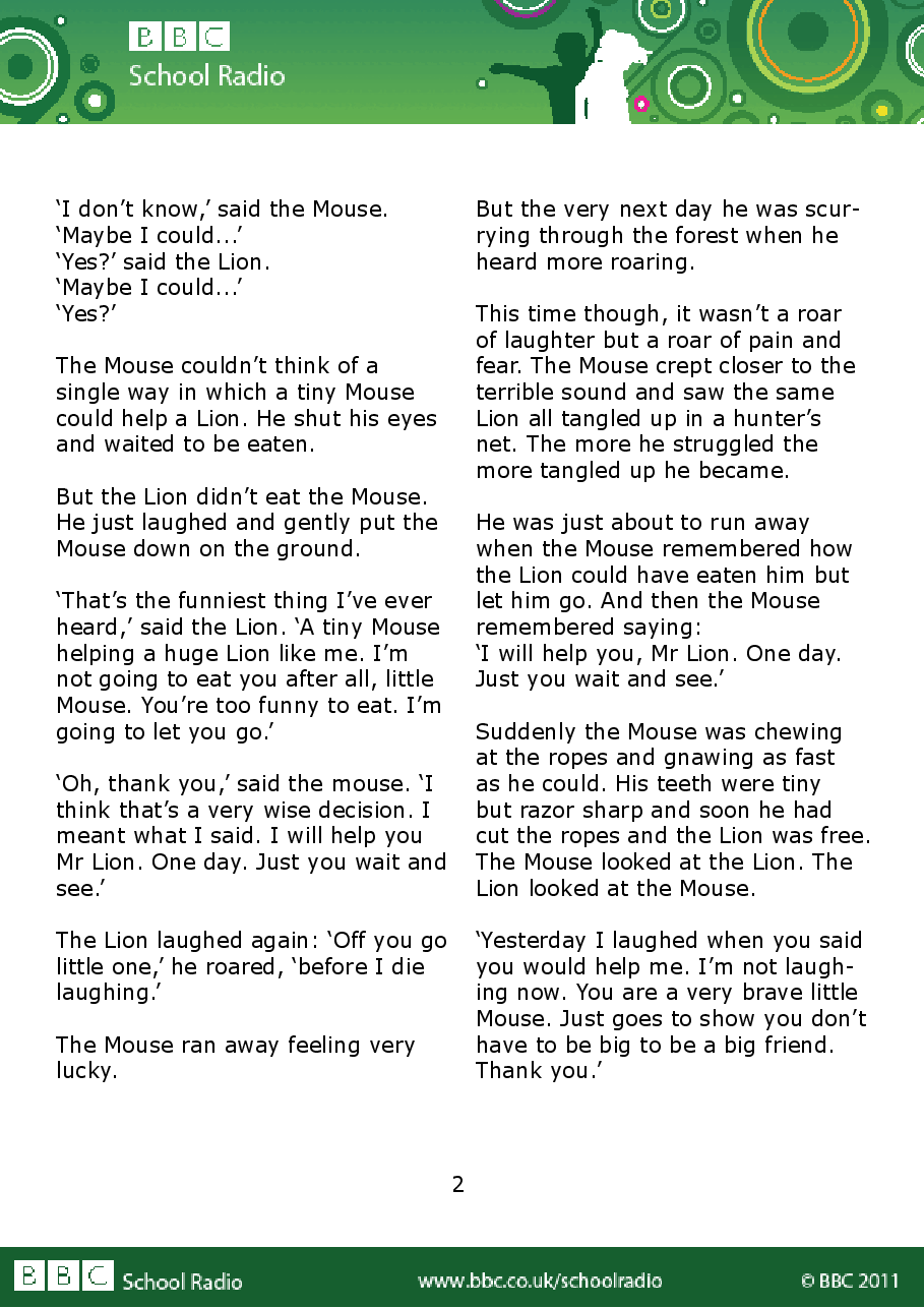 Aesop BBC的伊索寓言40故事17 the_lion_and_the_mouse.pdf,第2页预览