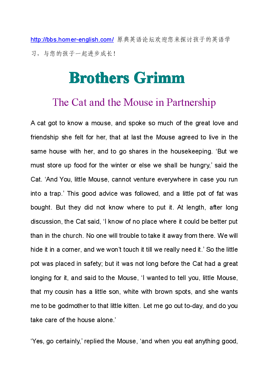 格林童话英文绘本The_Cat_and_the_Mouse_in_Partnership.pdf,第1页预览