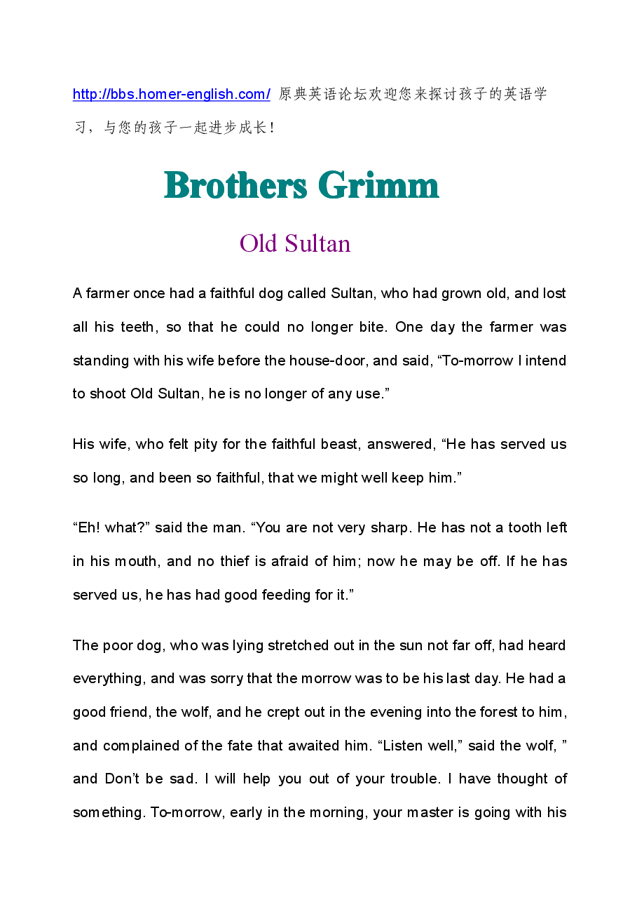 格林童话英文绘本oldsultan.pdf,第1页预览