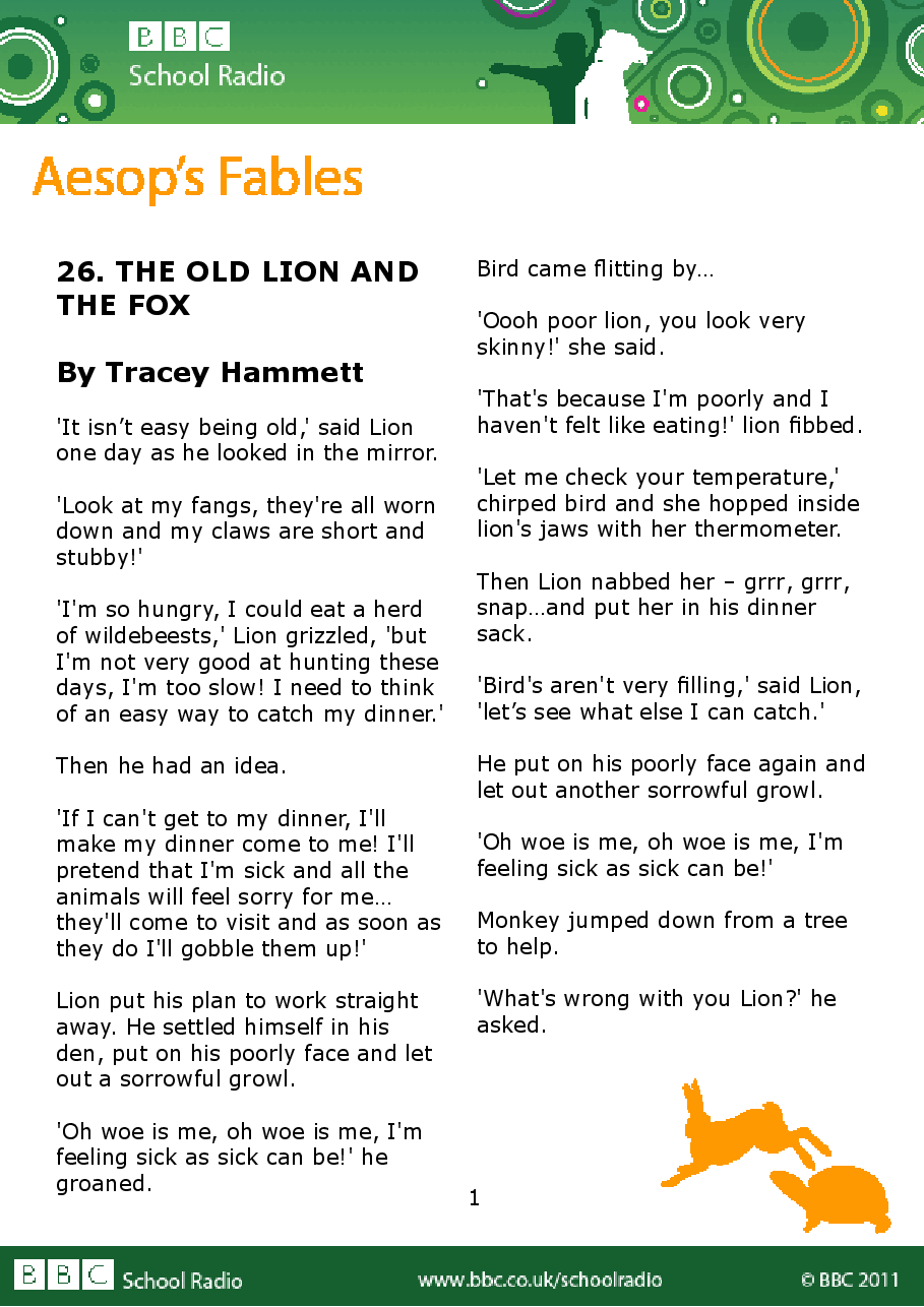 Aesop BBC的伊索寓言40故事26 the_old_lion_and_the_fox.pdf,第1页预览