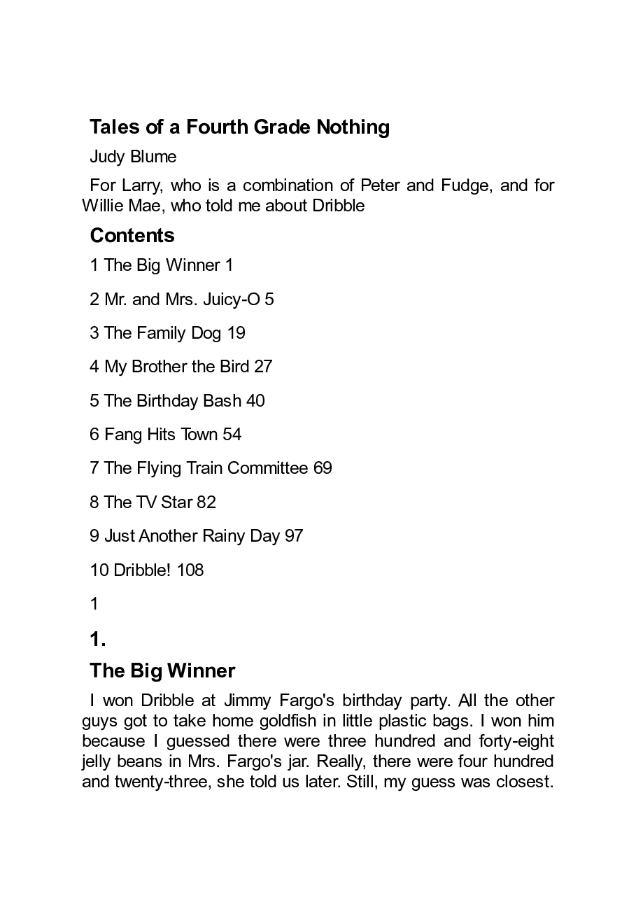 美国英文有声 Judy Blume 朱迪 布鲁姆5部Tales of a Fourth Grade Nothing - Judy Blume.pdf,第3页预览