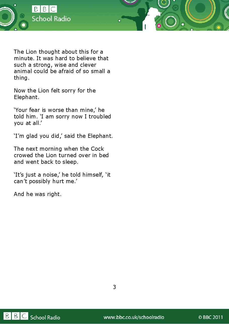 Aesop BBC的伊索寓言40故事20 the_lion_and_the_elephant.pdf,第3页预览