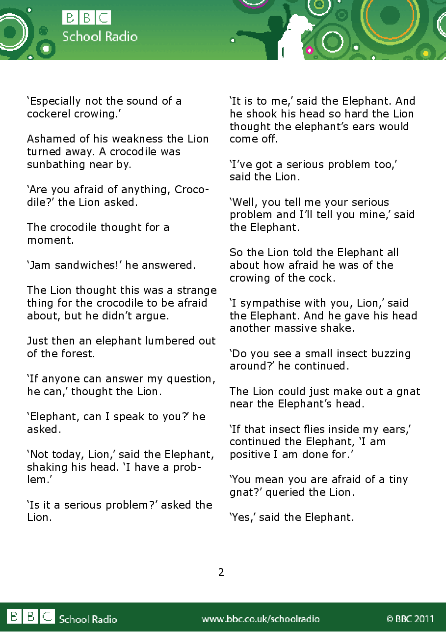 Aesop BBC的伊索寓言40故事20 the_lion_and_the_elephant.pdf,第2页预览