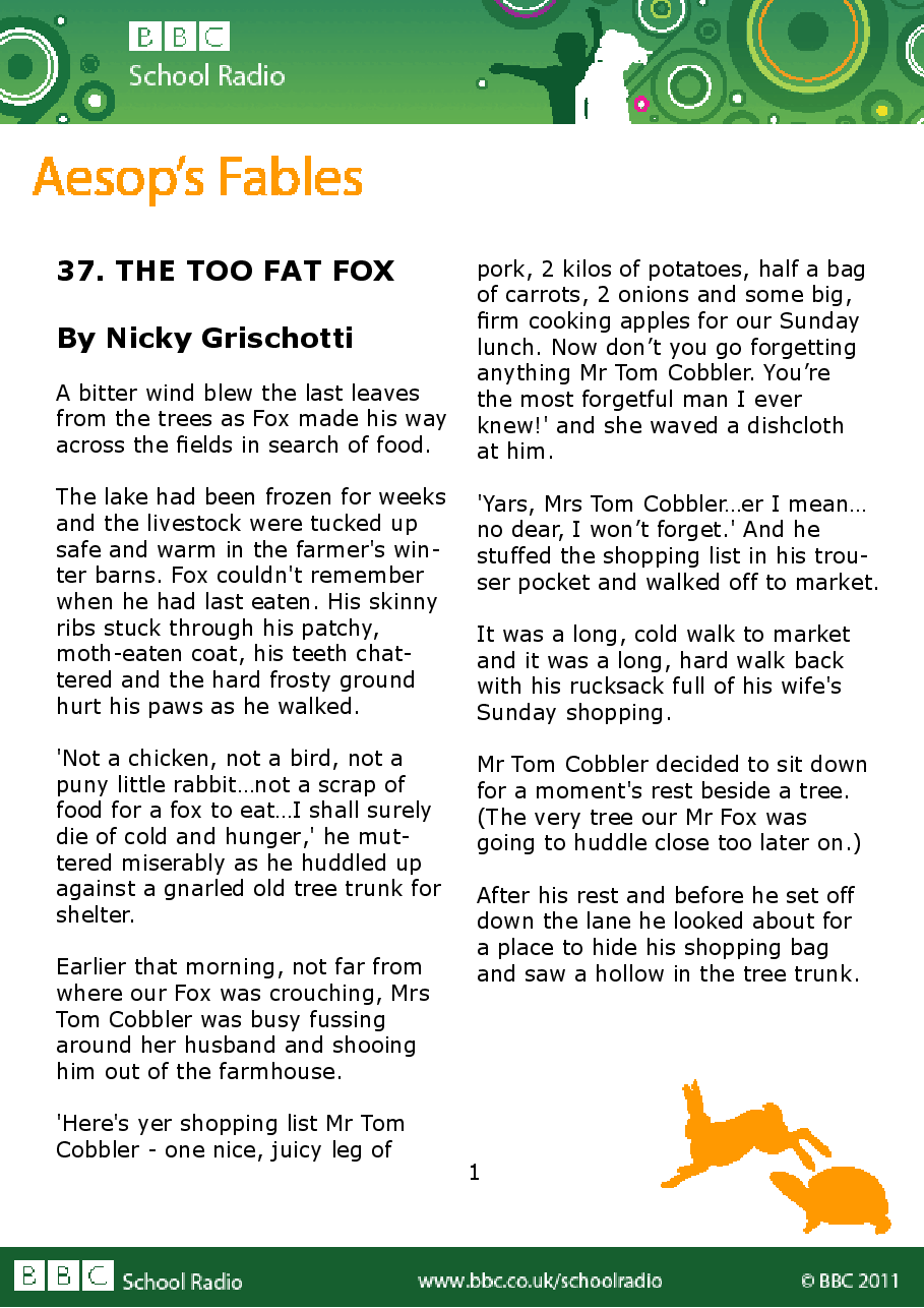 Aesop BBC的伊索寓言40故事37 the_too_fat_fox.pdf,第1页预览