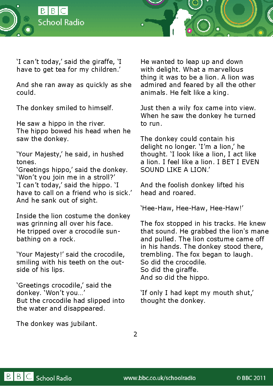Aesop BBC的伊索寓言40故事12 the_donkey_in_the_lions_skin.pdf,第2页预览