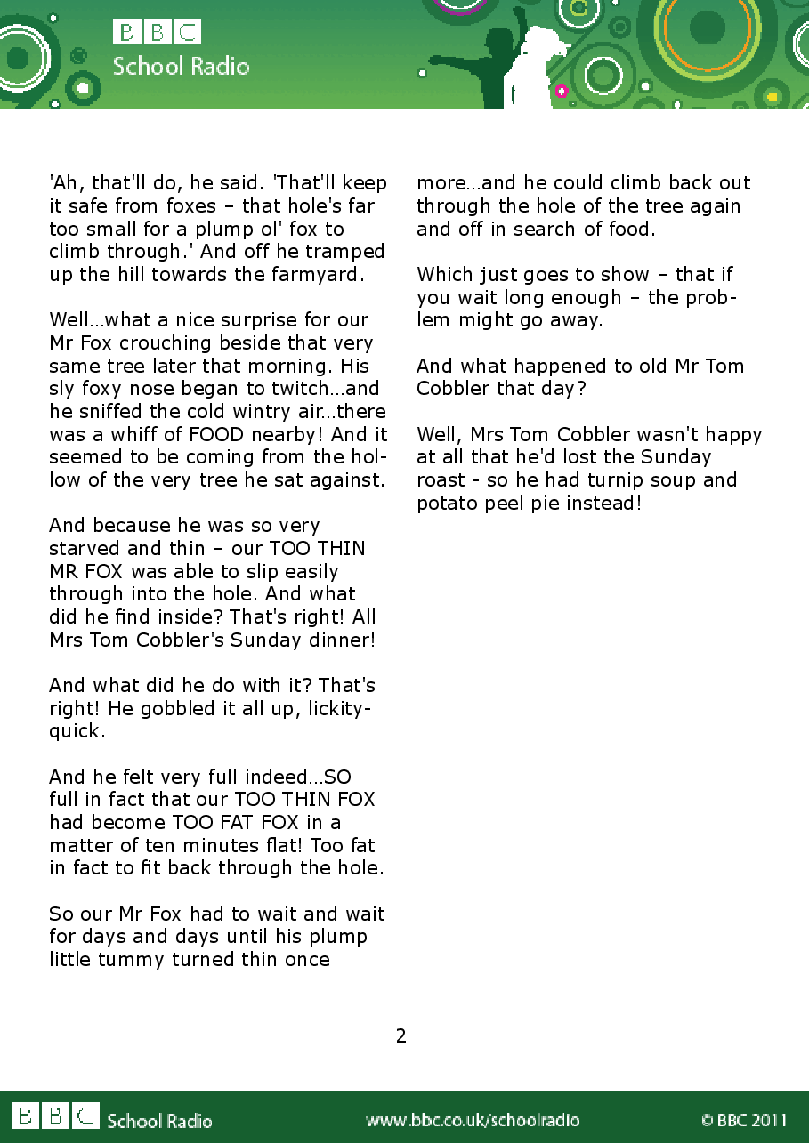 Aesop BBC的伊索寓言40故事37 the_too_fat_fox.pdf,第2页预览