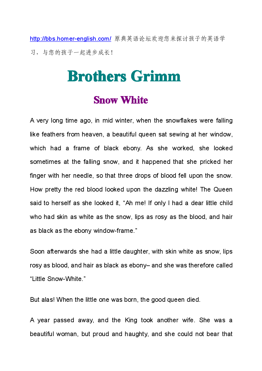 格林童话英文绘本Snow_White.pdf,第1页预览
