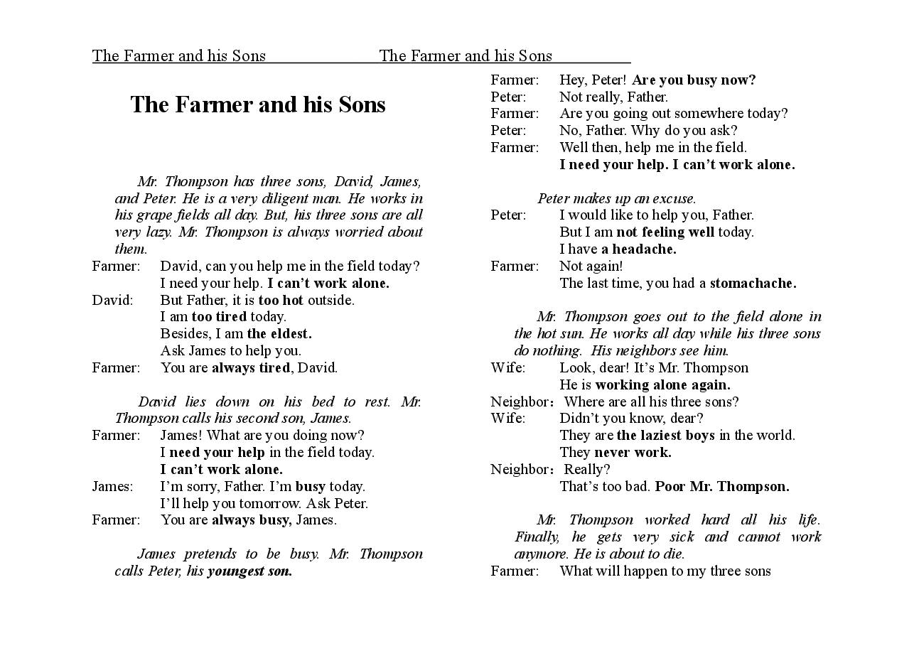 农夫和儿子们The Farmer and his Sons.doc,第1页预览