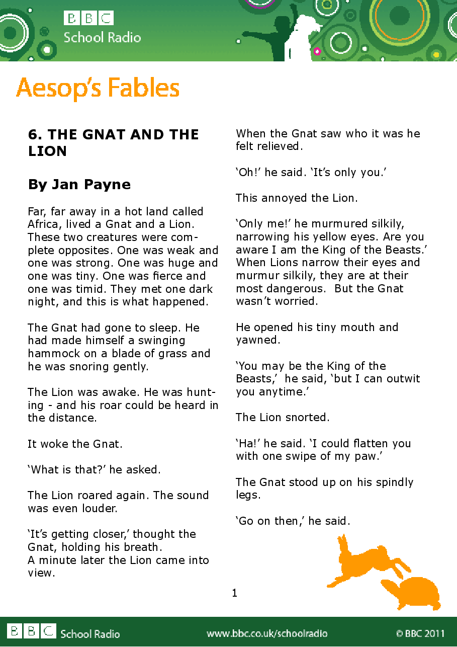 Aesop BBC的伊索寓言40故事06 the_gnat_and_the_lion.pdf,第1页预览