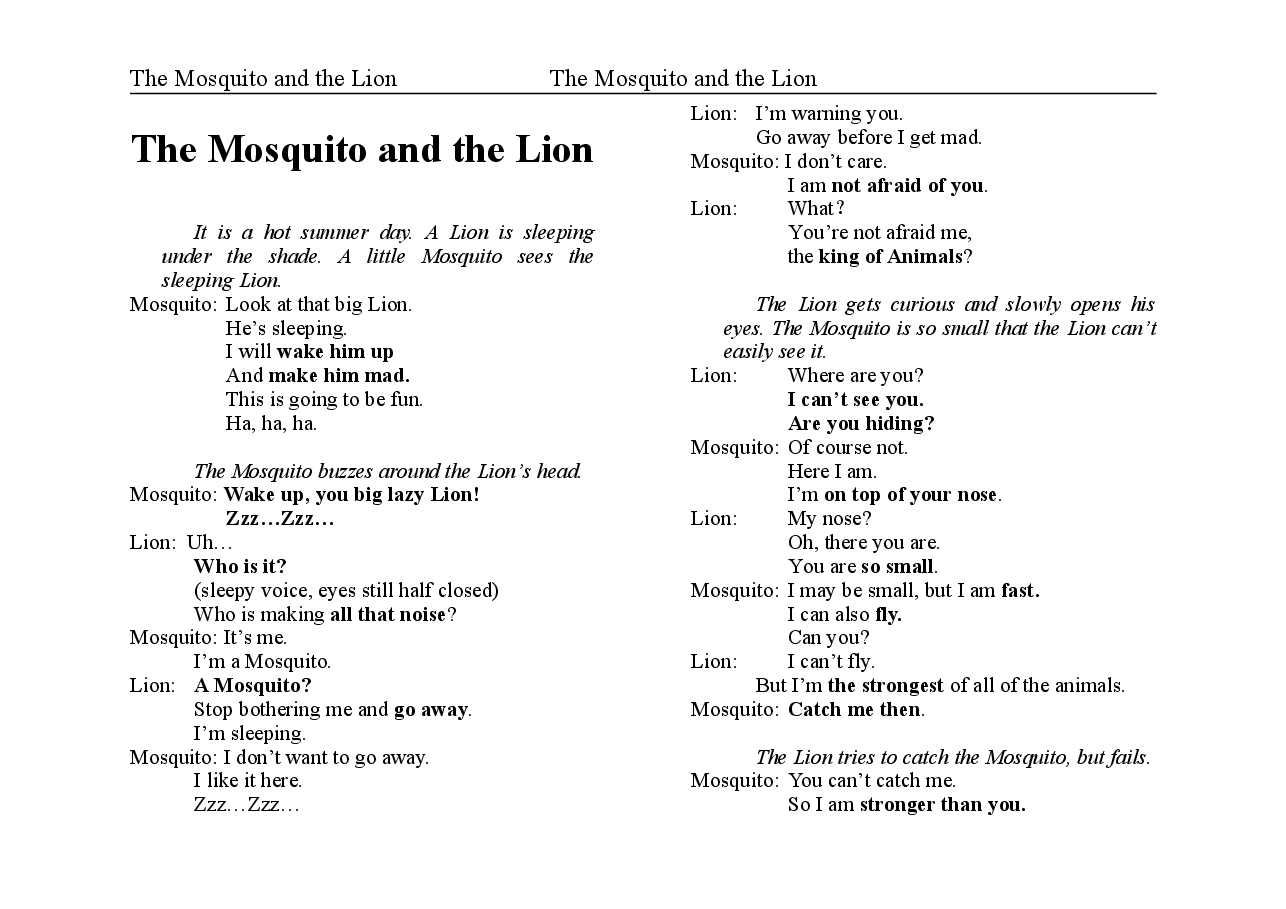 蚊子与狮子The Mosquito and the Lion.doc,第1页预览