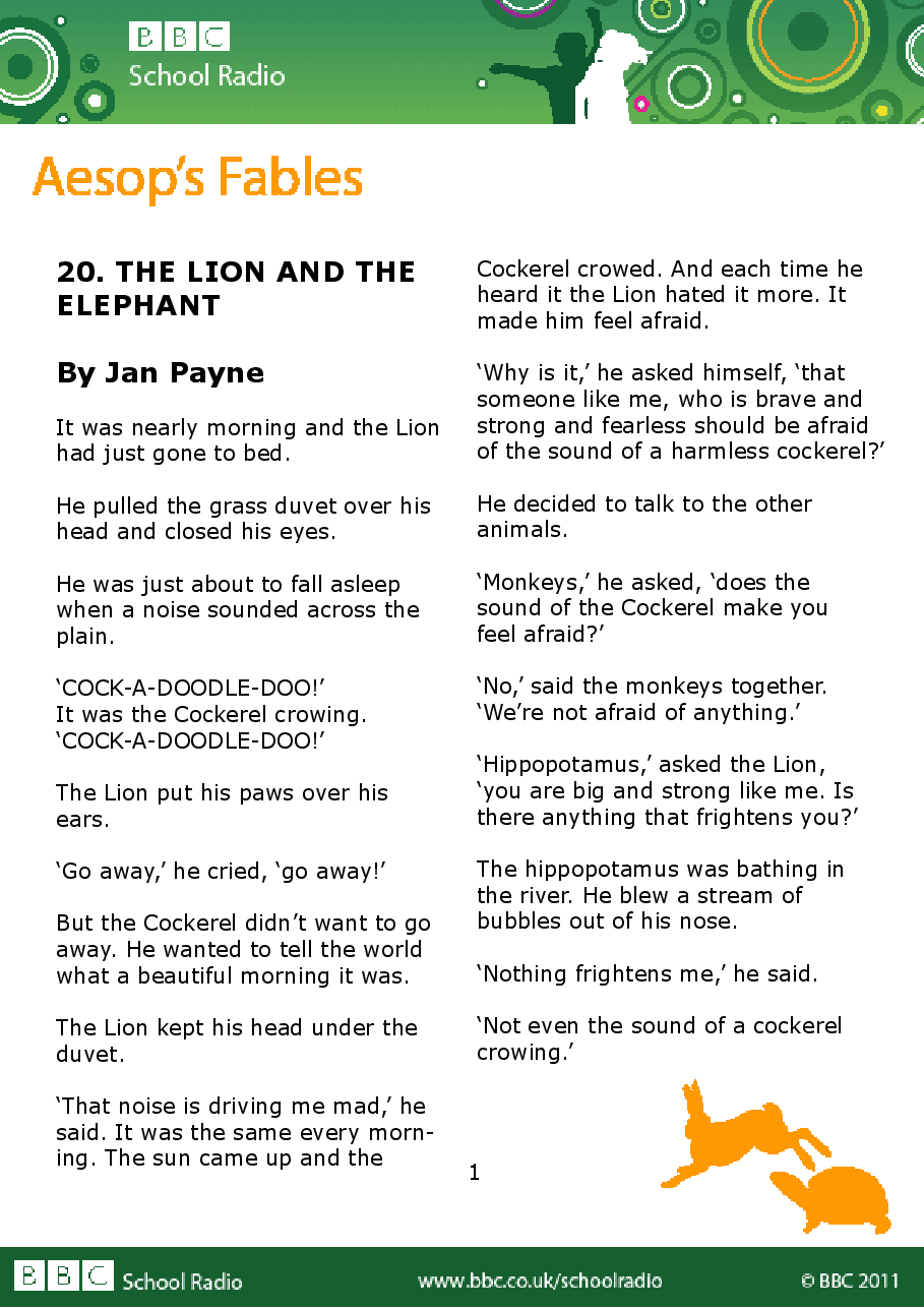 Aesop BBC的伊索寓言40故事20 the_lion_and_the_elephant.pdf,第1页预览