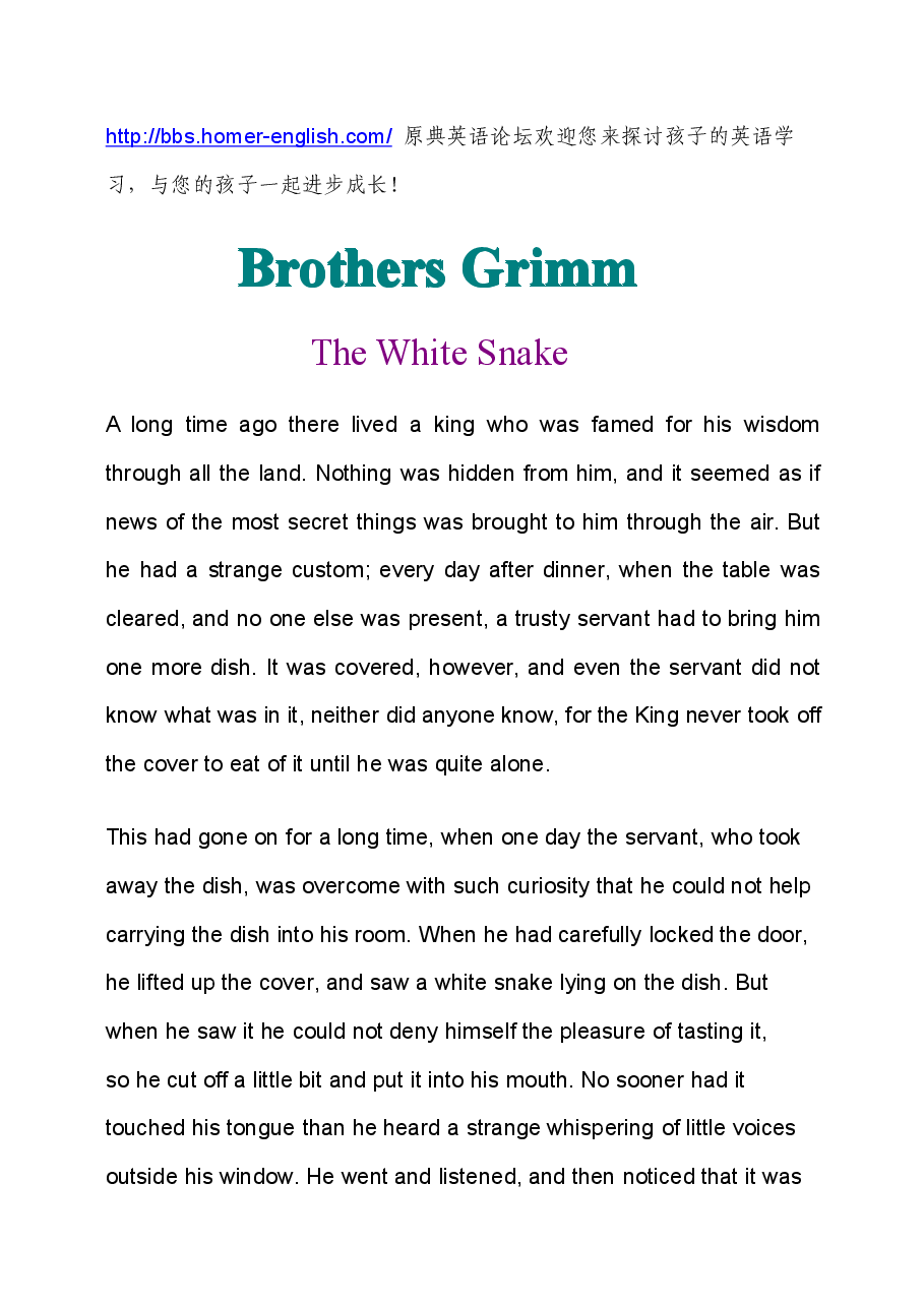 格林童话英文绘本whitesnake.pdf,第1页预览