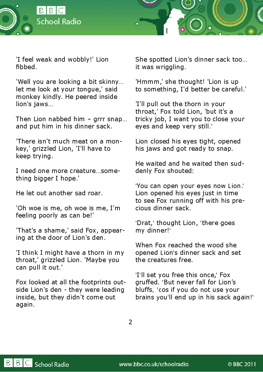 Aesop BBC的伊索寓言40故事26 the_old_lion_and_the_fox.pdf,第2页预览