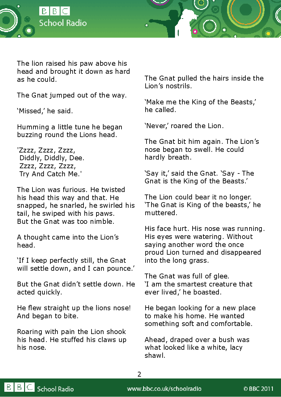 Aesop BBC的伊索寓言40故事06 the_gnat_and_the_lion.pdf,第2页预览
