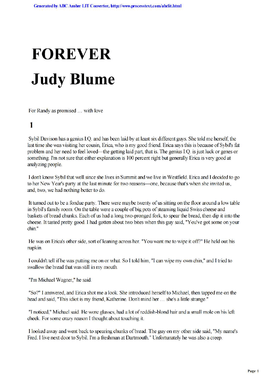 美国英文有声 Judy Blume 朱迪 布鲁姆5部Forever - Judy Blume.pdf,第1页预览