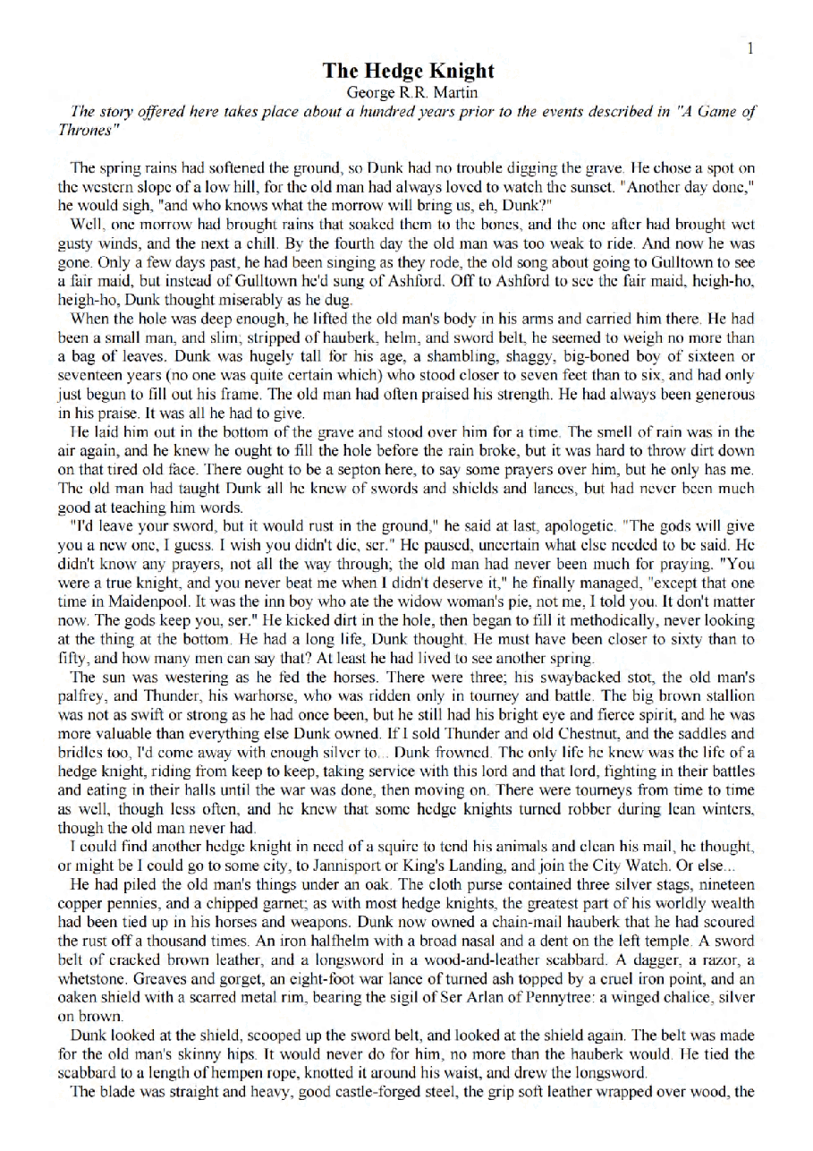 George R.R. Martin - A Song of Fire & Ice prequel01 - The Hedge Knight.pdf，第1页预览