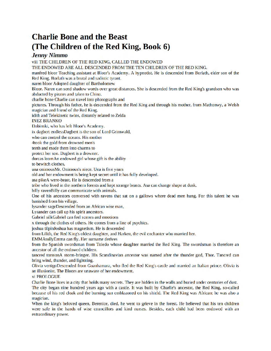 赤王的子民8部魔法记事英文绘本Charlie Bone and the Beast (Children of the Red, Book 06) - Jenny Nimmo.pdf,第2页预览