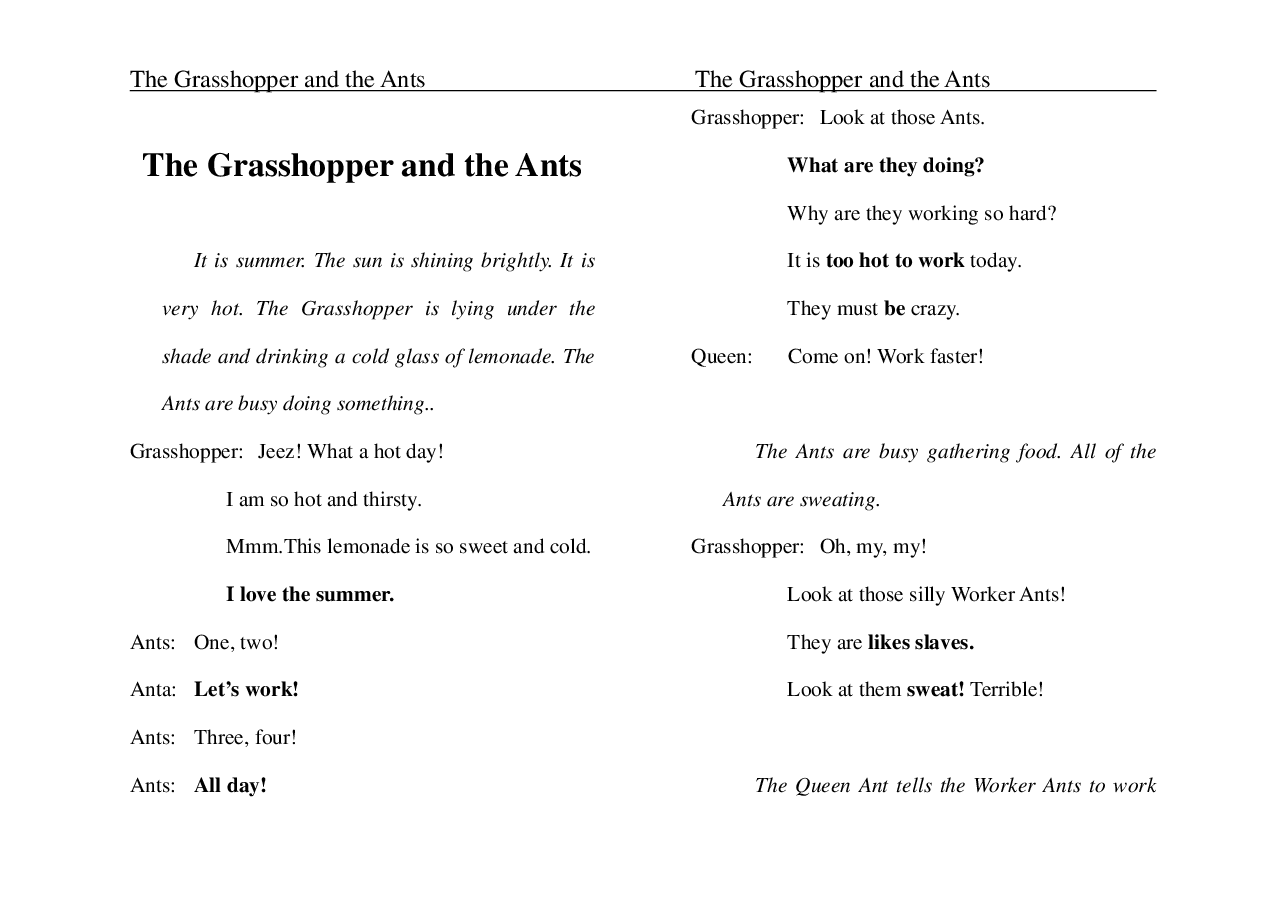 蚱蜢和蚂蚁The Grasshopper and the Ants.pdf，第1页预览