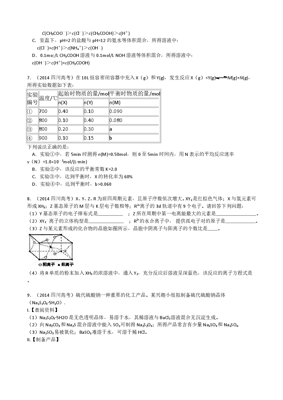 2014年高考四川理综化学试题和参考答案.doc,第2页预览